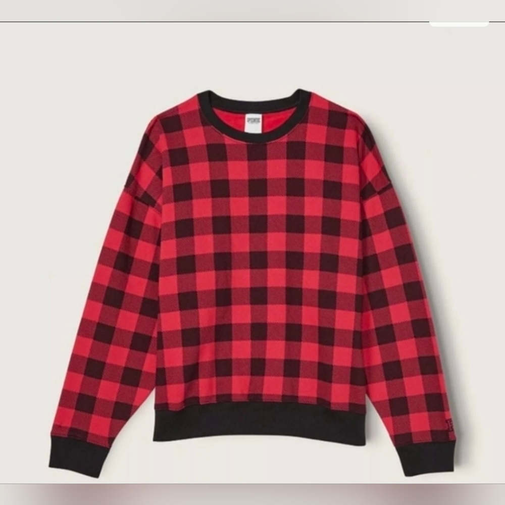 Vs Pink Xl Fleece Crewneck Plaid Sweatshirt